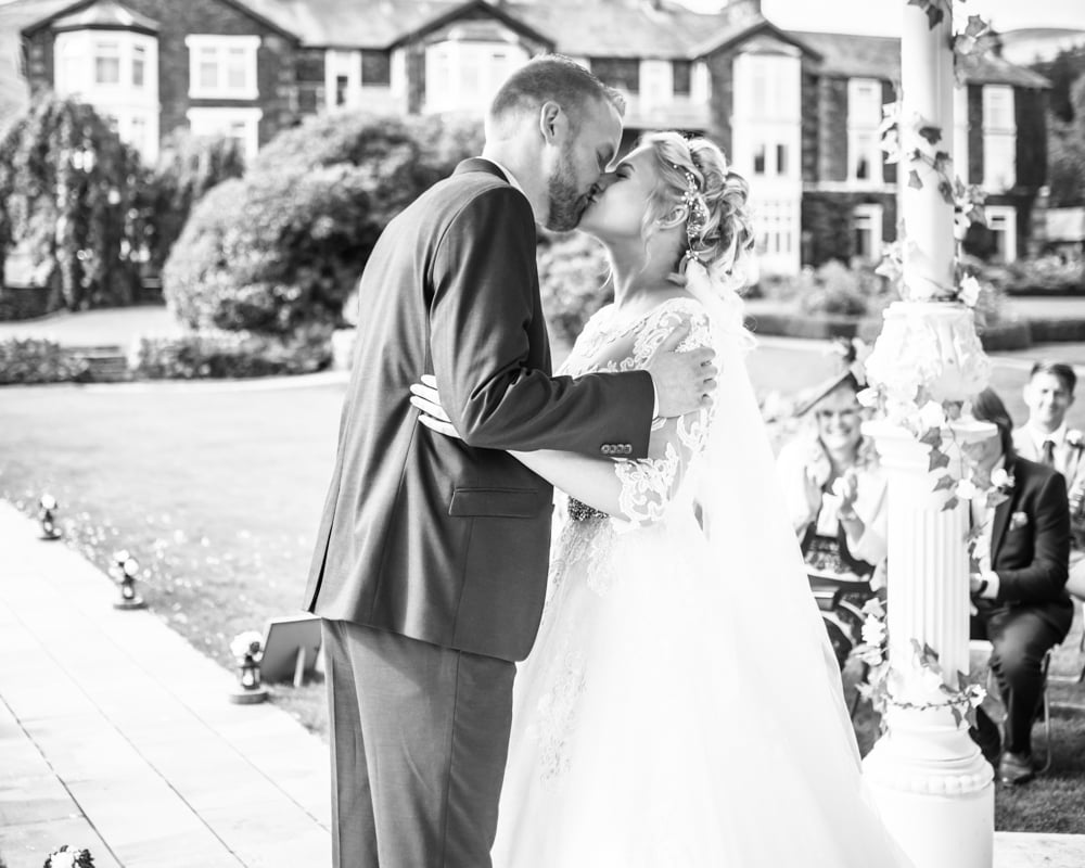 First kiss, Inn on the Lake Weddings, Lake District