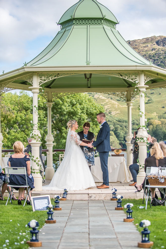Ceremony under pagoda, Inn on the Lake Weddings, Lake District