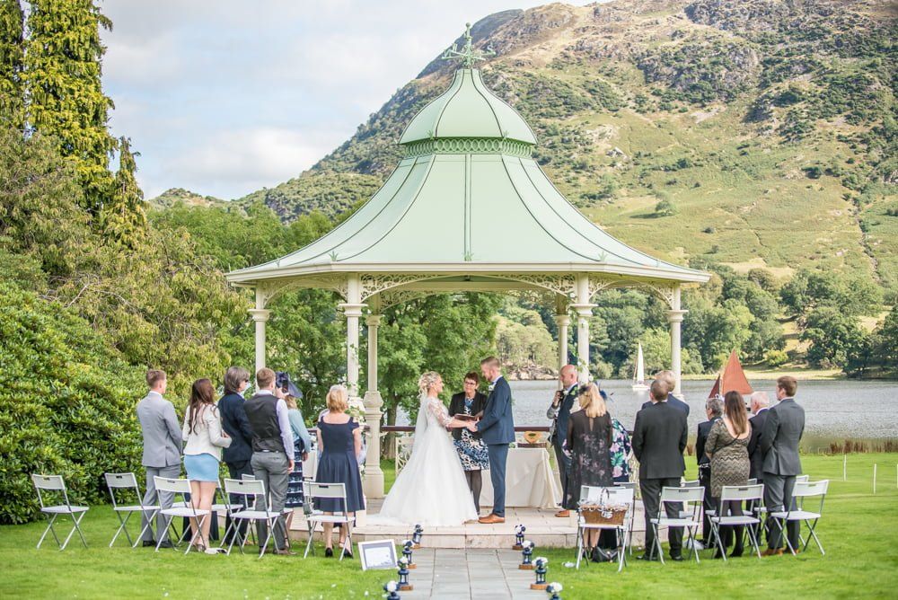 Pagoda with lake in the background, Inn on the Lake Weddings, Lake District
