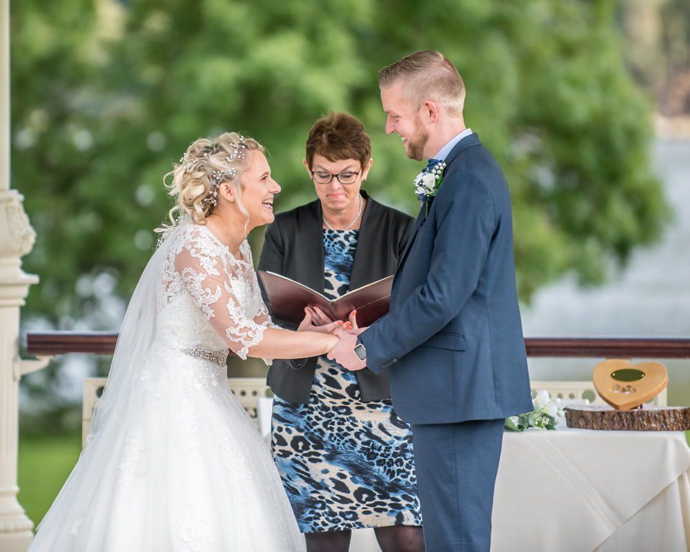 Laughing during the ceremony, Inn on the Lake Weddings, Lake District