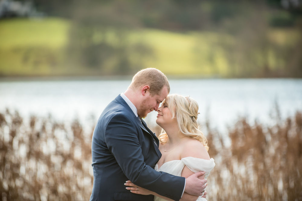 Smiling and touching noses, Daffodil Hotel weddings, Grasmere, Lake District wedding