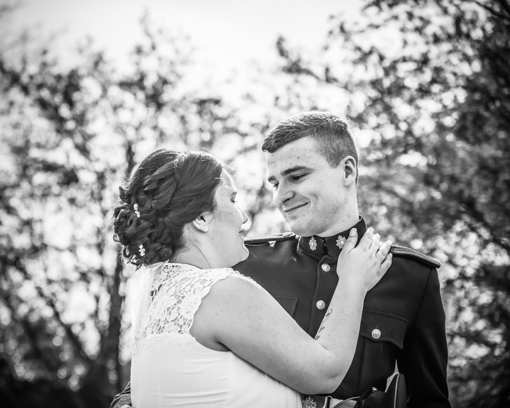 Stevie and Gregg looking at each other, Greens at Gretna, Gretna wedding photographers
