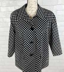 Talbots Black & White Geometric Fully Lined Career Blazer Jacket Womens Size 12