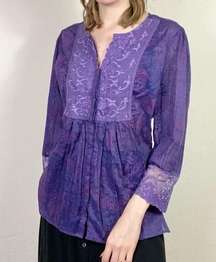 Vintage Coldwater Creek Purple Lace Embroidered Whimsygoth Blouse Size PL