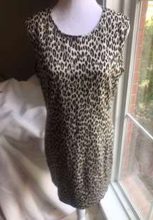 Vintage Spiegel Sweater Sheath Dress Size 12 Leopard Animal Print Sleeveless