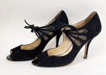 Kate Spade New York Suede Mesh Tie Peep Toe Heels Size Six Black Butterfly