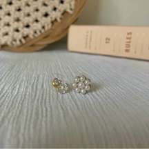 Vintage “Lucette” Mismatched Pearl Rhinestone Earrings Stud Back Flower Diamond Costume Jewelry