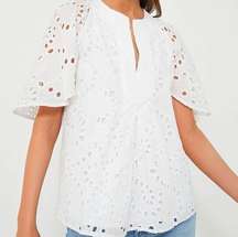 NWT Tuckernuck Blouse Finley Flutter Sleeve White Lace Eyelet Top Size S