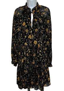 HARPER 241 Gorgeous Black Floral Chiffon Ruffle Trim L/S Dress NWOT Size 12