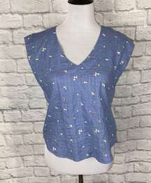 women XS v-neck short sleeve floral print top blue brand new