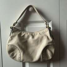 TALBOTS Women’s Pebbled 100% Leather Tassel Hobo Shoulder Bag Purse Beige Gray