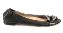 AGL Ballet Flats Shoes 10 Leather Peep Toe Buckle Black Luxury