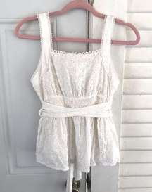 Moon River white eyelet lace tank square neck size small