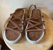 Brochu Walker Dawson Espadrilles Strappy Suede Leather Sandal Womens Size 7