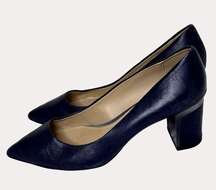 DKNY Leather Block Heel Pointed Toe Pumps Shoes Navy Blue 41 US 10 am