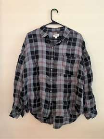 Boyfriend Black Gray Red Plaid Sparkle Plaid Button Down Shirt XL