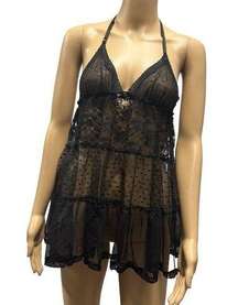 Fredericks Of Hollywood Black Lace Mesh Chemise Sheer Lingerie Women’s XS