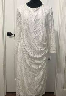 Kasper Womens Maxi Dress Size XL White Lace Ruched Cascading Ruffle Long Sleeve