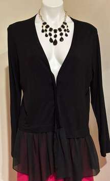 Kim & Cami Black No Button Open Cardigan Sheer On Bottom. Long Sleeves Sz XL