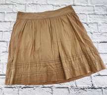 Ann‎ Taylor Loft Women Tan Cotton Pleated Casual Skirt Size 4 Pull-On Lined