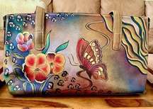 Anuschka Hand Painted Leather Butterfly Handbag