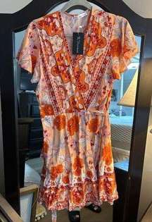 NEW R.Vivimos Wrap Bohemian Ruffle Floral Short Sun Dress XL 16/18