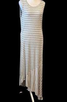 NY&Co grey & white striped sleeveless asymmetrical maxi dress 👗 GUC