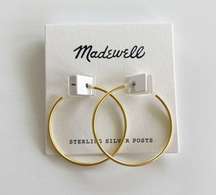 Madewell Medium Hoop Earrings Gold Color with Sterling Silver Posts NWT