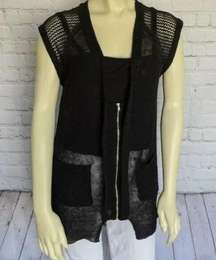 Tracy Reese sleeveless linen cardigan black M NWT