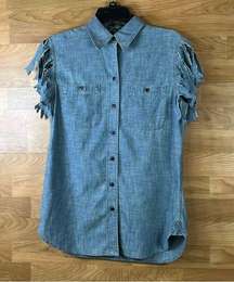 Lauren Jeans Co Ralph Lauren Shredded Sleeves Denim Lightweight Shirt