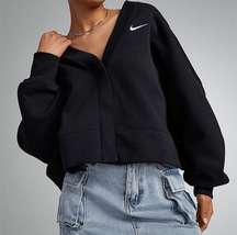 NIKE Black Logo Loose Fleece Cardigan XS