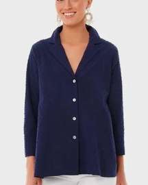 Pomander Place Tuckernuck Navy Blue Swiss Dot Scarlett Button Down Shirt Top M