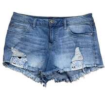 Harper denim shorts embroidered pockets floral 29 blue