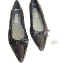 Vintage Spiegel Pointed Black Sequined Flats Size 8.5