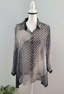 Style & Co. Women's Sheer Black & White Button Down Top L