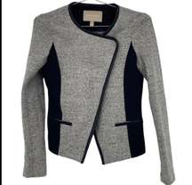 Gray and Black Asymmetrical Moto Wool Blend Jacket