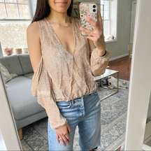 Michelle Mason Cold Shoulder Velvet Burnout Top