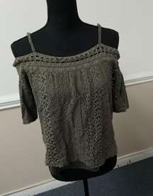 By & By Army Green Cold Shoulder Lace Blouse Size Small