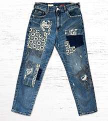 Pilcro Women's Size 26 Anthropologie The Borrowed Boyfriend Blue Jeans Patchwork