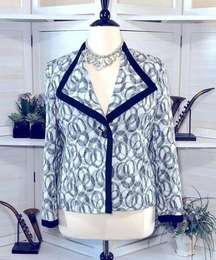 NWOT Kasper black white geometrical pattern circles rayon blazer sz 16