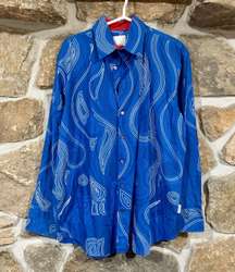 Y2K Early 2000s Blue/White  Button Down Detailed Pattern Top