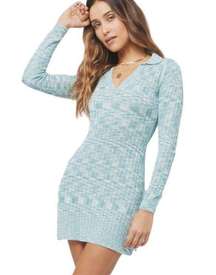 L* space Women’s Aria Long Sleeve Collared Bodycon Dress in Sky New w Tag Sz M