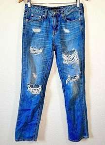 Aeropostale AERO Medium Wash Distressed Low Rise Boyfriend Jeans Size 0