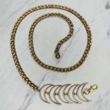 Gold Tone Crescent Moon Metal Chain Link Belt Size Small S Medium M