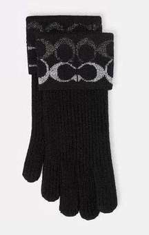 Coach Black Logo Metallic Knit Tech Gloves. NWT. Retail $120. One Size.