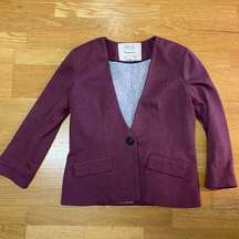 Anthropologie Cartonnier Burgundy Single Button Minimalist Career Work B…