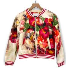 Lucy & Co Floral Full Zip Jacket Size S Varsity Style Pockets Watercolor Print