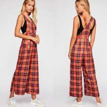 Ragged Priest FP Orange Red Plaid Overalls grungy silhouette Flared leg artsy XS