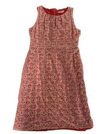 New York Company Dress Womens 6 Pink Orange Lace Round Neck Knee Length Cotton
