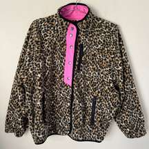 American Eagle Outfitters Leopard Print Neon Pink Fleece Bomber Jacket Size M